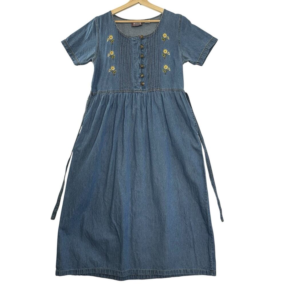 Embroidered Denim Midi Dress